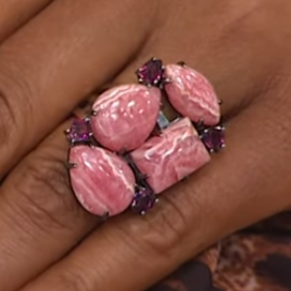 NIB Sterling Silver Rhodochrosite & Rhodolite ring